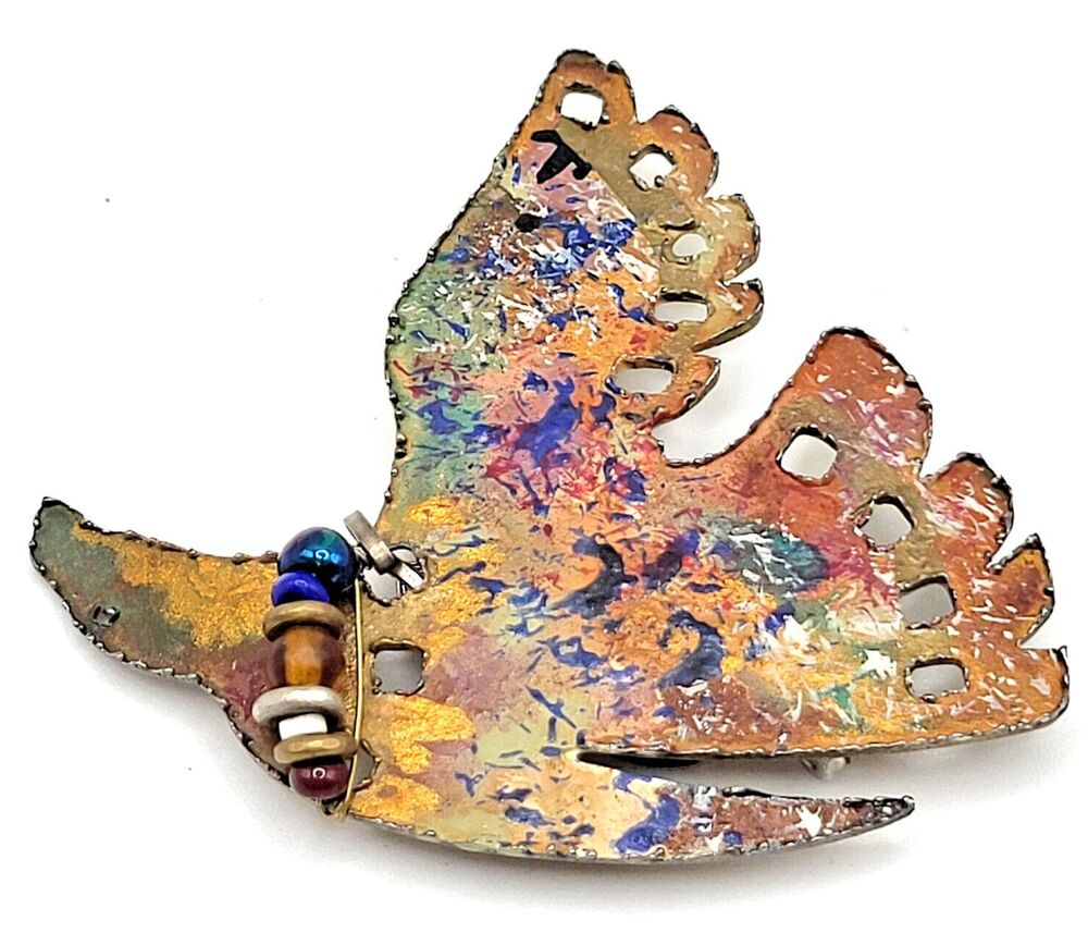 Vintage 90s Copper Peace Dove Abstract Pin 2in